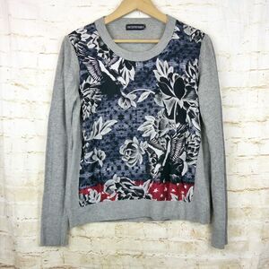Textile Rebels Top Women M Gray Knit Cashmere Blend Silk Floral Print Italy Y2K